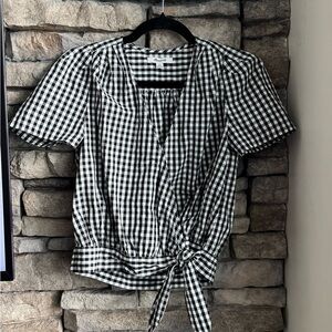 Madewell Black & White Gingham Tie-Front Blouse